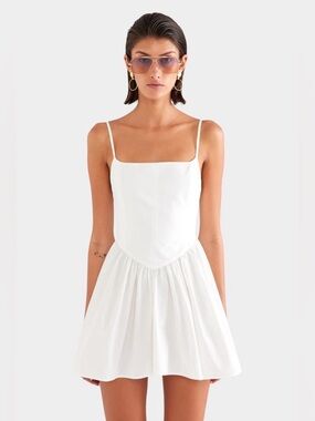 Venroy V Waist 100% Cotton White Adjustable Shoulder Straps Mini Dress M NWOT